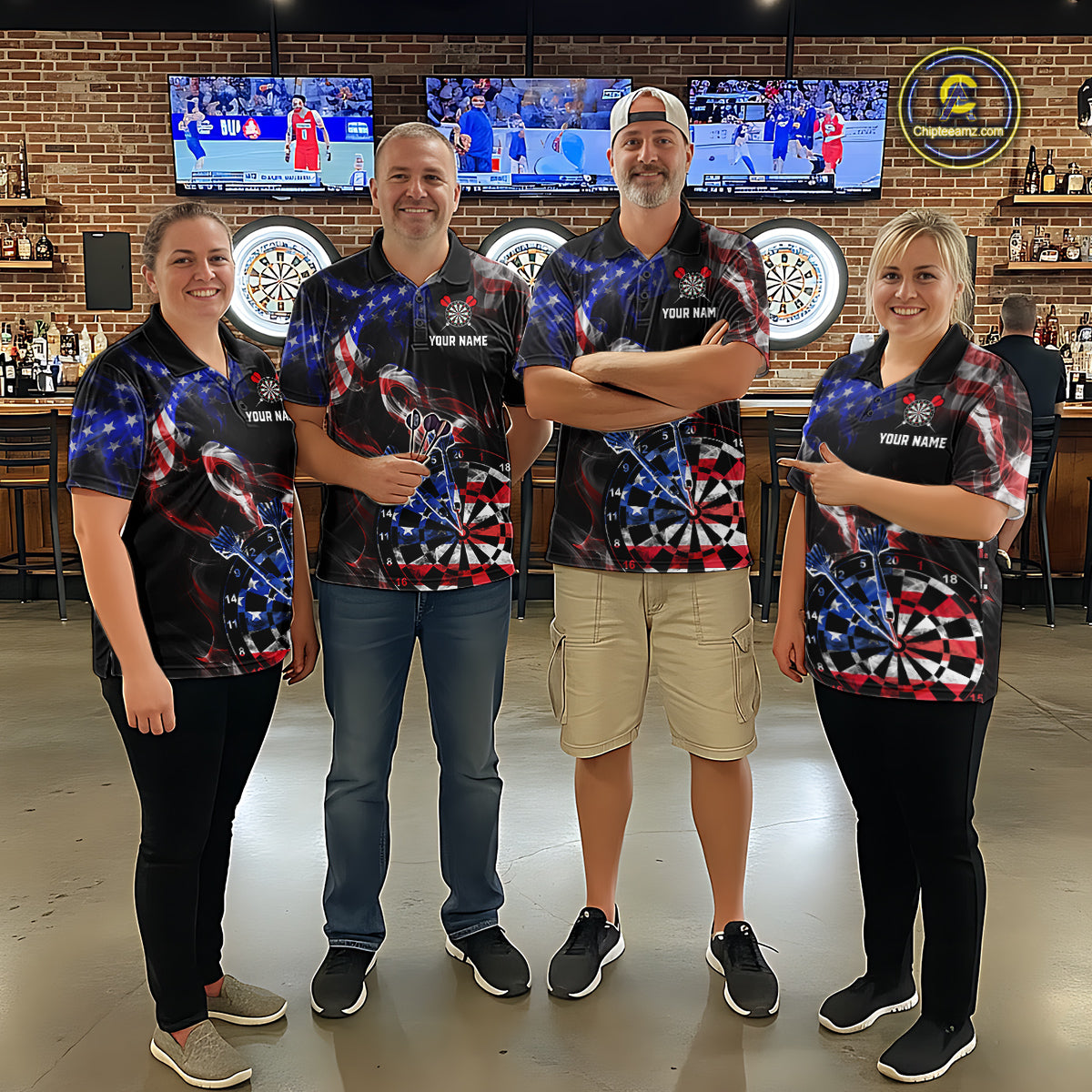 Custom US Flag Aim Shoot Swear Repeat Darts Shirt for Men Darts Team Jerseys Polo & 1/4 Zip NNT114