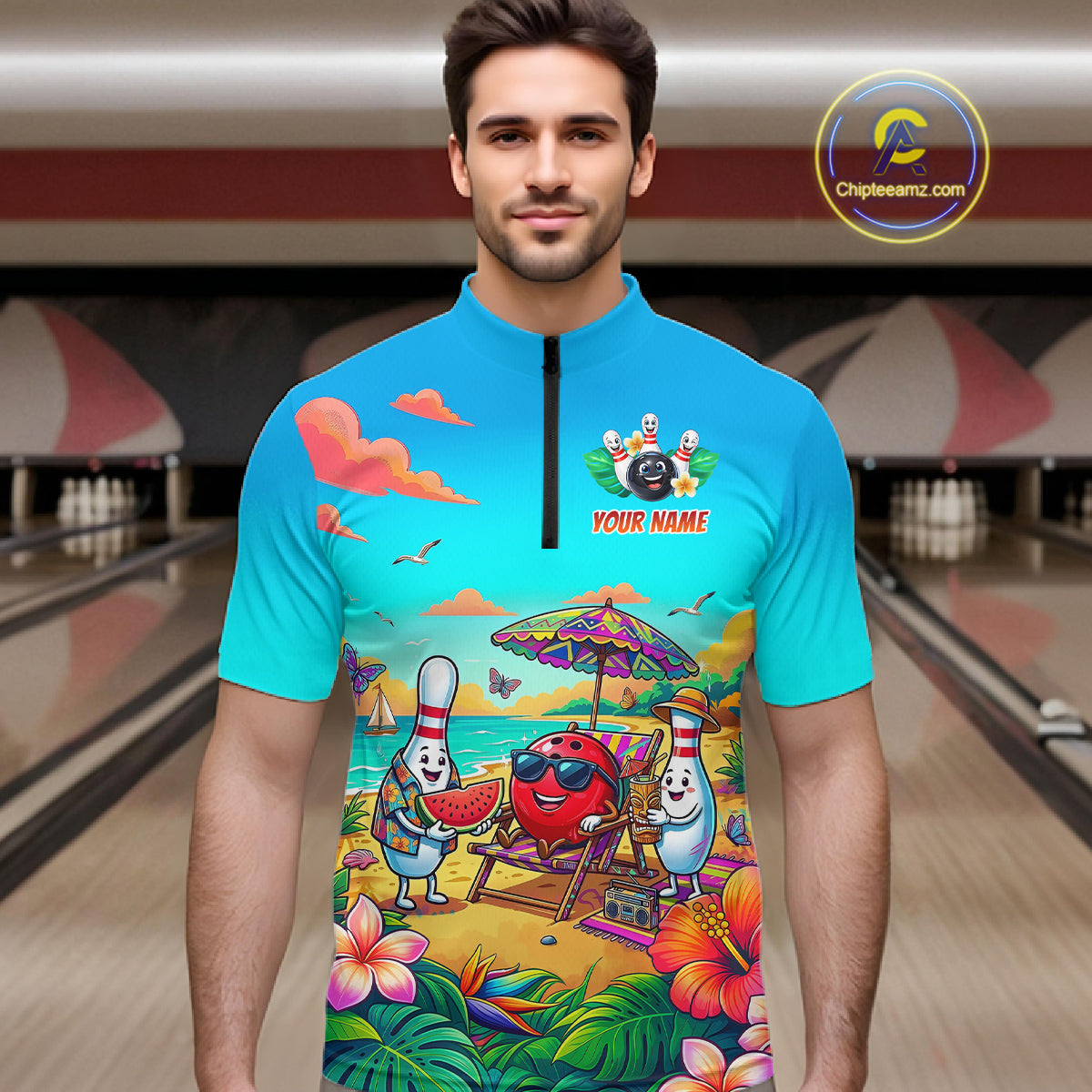 Custom Summer Bowling Jersey for Men Unisex Bowling Shirts for Team Polo & 1/4 Zip HNT243