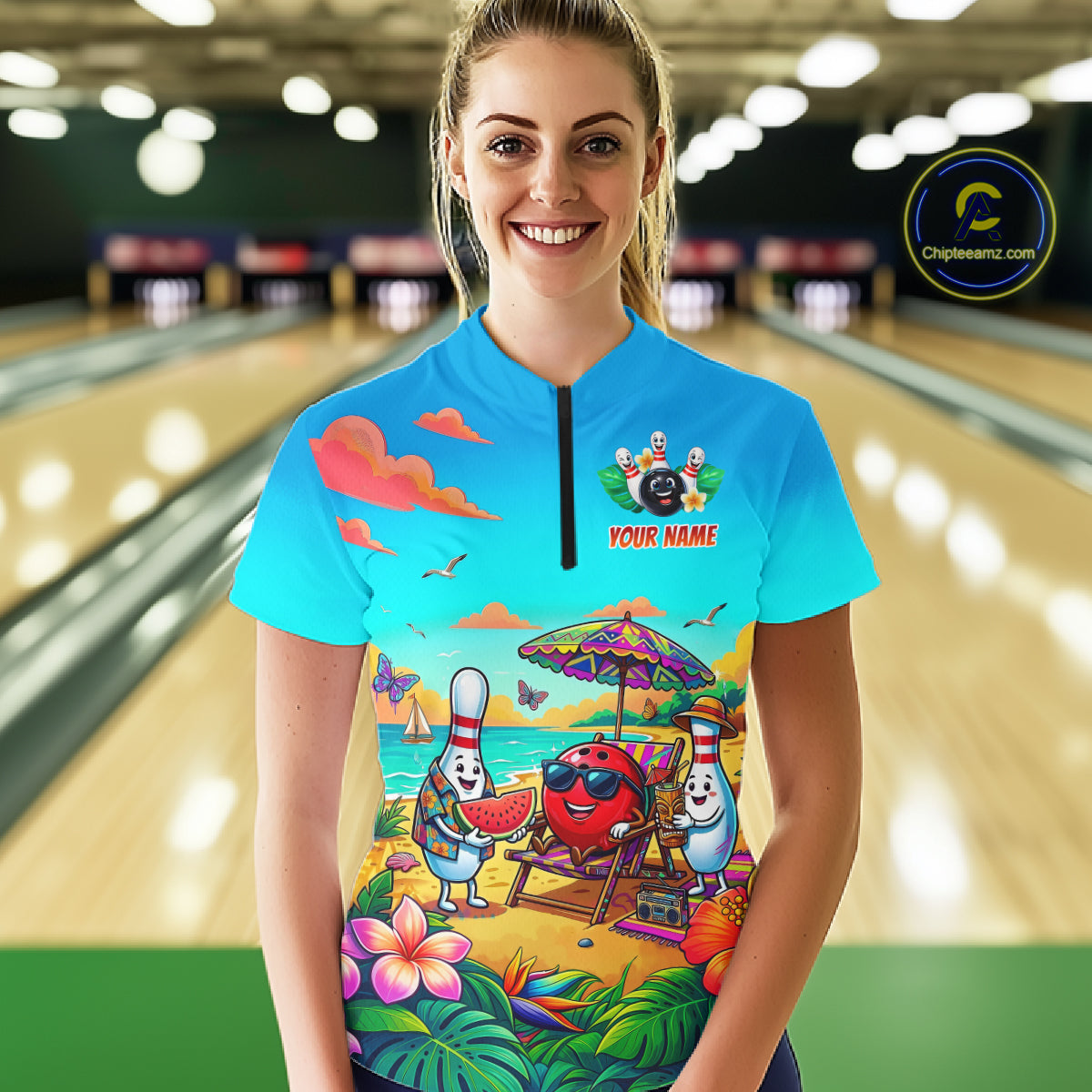 Custom Summer Bowling Jersey for Women Unisex Bowling Shirts for Team Polo & 1/4 Zip HNT243