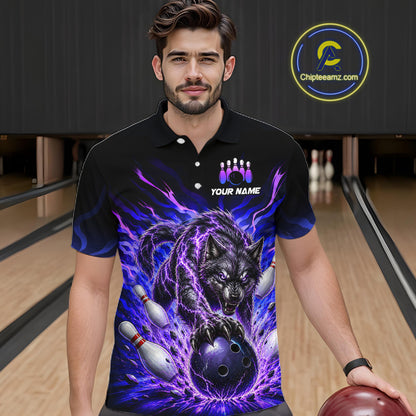 Custom Purple Thunder Wolf Bowling Jersey for Men Bowling Team Shirts Bowling Polo & 1/4 Zip HNT501