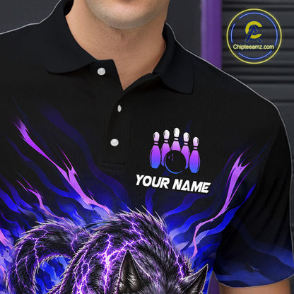 Custom Purple Thunder Wolf Bowling Jersey for Men Bowling Team Shirts Bowling Polo & 1/4 Zip HNT501