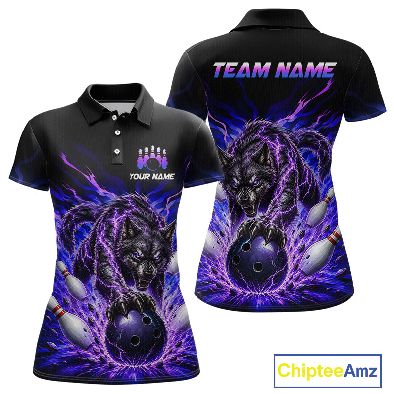 Custom Purple Thunder Wolf Bowling Jersey for Women Bowling Team Shirts Bowling Polo & 1/4 Zip HNT501