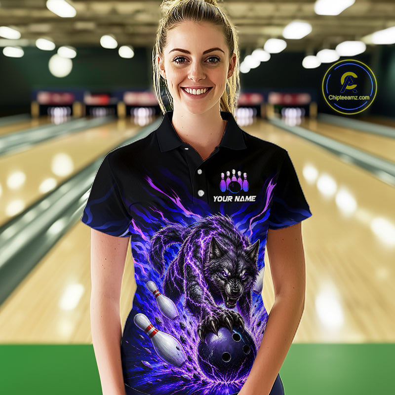 Custom Purple Thunder Wolf Bowling Jersey for Women Bowling Team Shirts Bowling Polo & 1/4 Zip HNT501