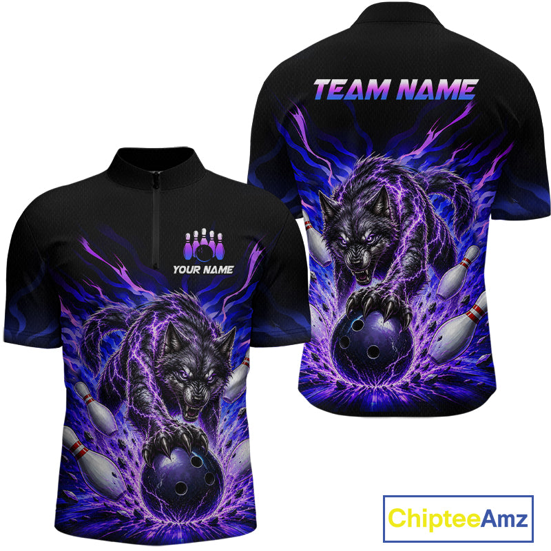 Custom Purple Thunder Wolf Bowling Jersey for Men Bowling Team Shirts Bowling Polo & 1/4 Zip HNT501