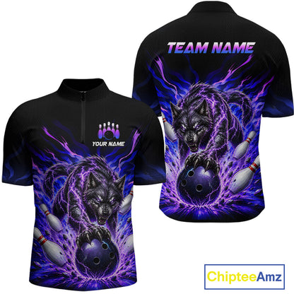 Custom Purple Thunder Wolf Bowling Jersey for Men Bowling Team Shirts Bowling Polo & 1/4 Zip HNT501