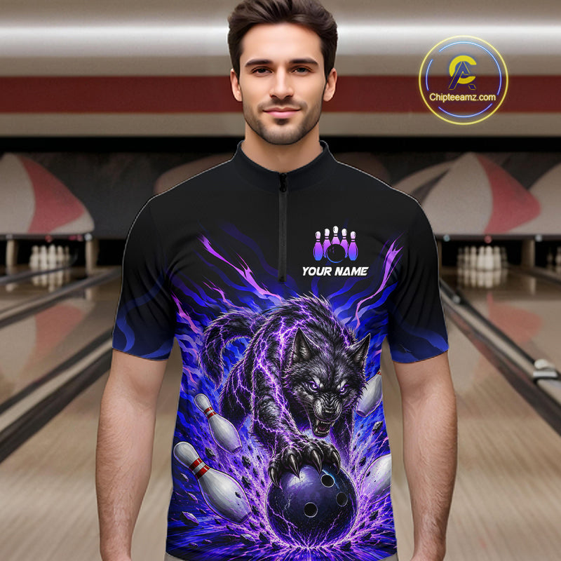 Custom Purple Thunder Wolf Bowling Jersey for Men Bowling Team Shirts Bowling Polo & 1/4 Zip HNT501