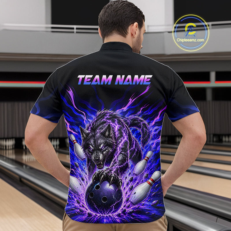 Custom Purple Thunder Wolf Bowling Jersey for Men Bowling Team Shirts Bowling Polo & 1/4 Zip HNT501