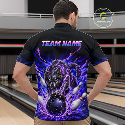 Custom Purple Thunder Wolf Bowling Jersey for Men Bowling Team Shirts Bowling Polo & 1/4 Zip HNT501