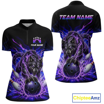 Custom Purple Thunder Wolf Bowling Jersey for Women Bowling Team Shirts Bowling Polo & 1/4 Zip HNT501