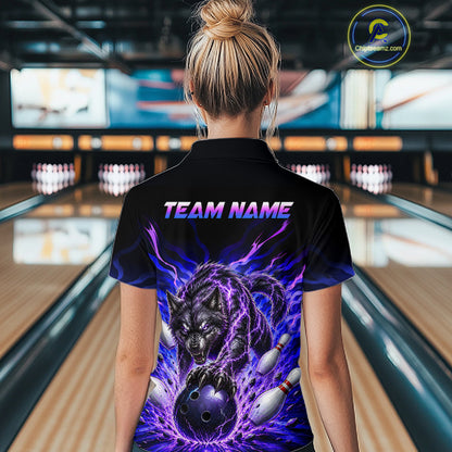 Custom Purple Thunder Wolf Bowling Jersey for Women Bowling Team Shirts Bowling Polo & 1/4 Zip HNT501