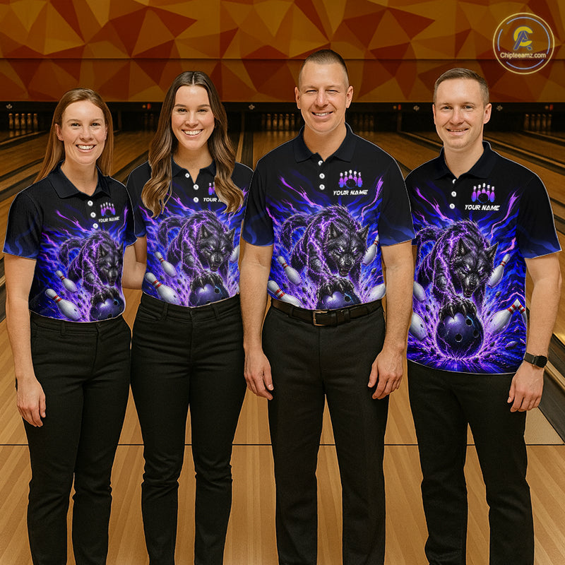 Custom Purple Thunder Wolf Bowling Jersey for Men Bowling Team Shirts Bowling Polo & 1/4 Zip HNT501