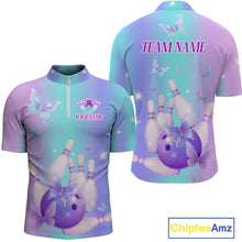 Load image into Gallery viewer, Custom Neon Butterfly Bowling Jersey for Men Bowling Team Shirts Bowling League Polo &amp; 1/4 Zip HNT172