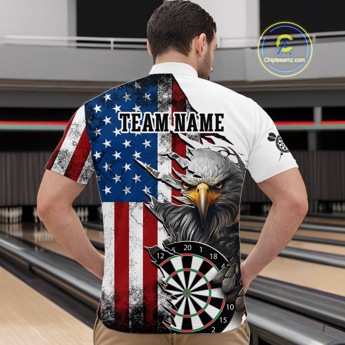 Custom American Flag Eagle Dart Shirts for Men Darts Team Jerseys Polo & 1/4 Zip NNT138