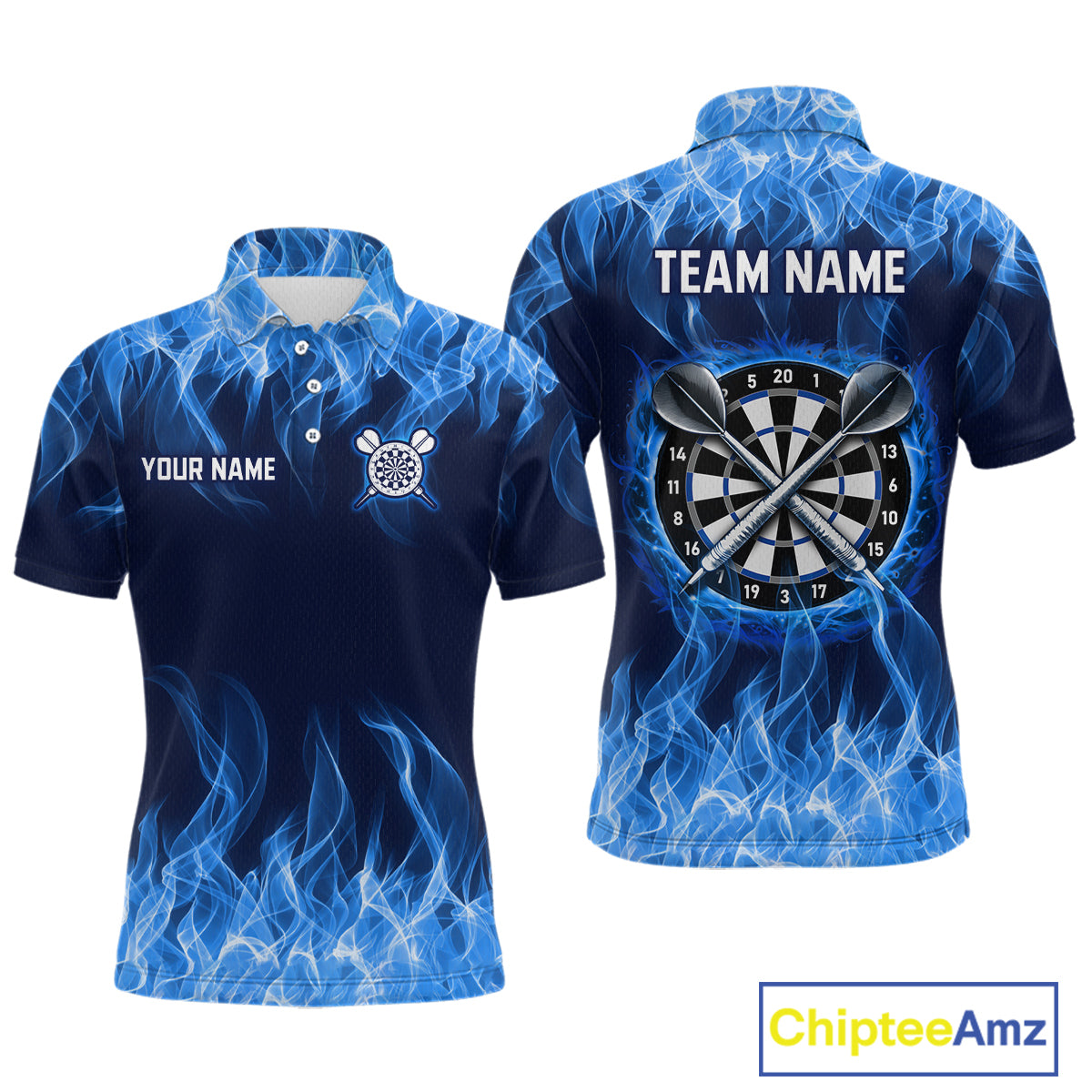 Custom Blue Fire Flame Darts Board Dart Tournament Dart Shirts For Men Darts Team Jerseys NNT118