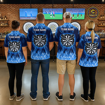 Custom Blue Fire Flame Darts Board Dart Tournament Dart Shirts For Women Darts Team Jerseys NNT118