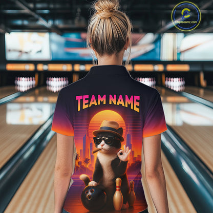 Custom Funny Cat Bowling Jersey for Women Bowling Uniform Bowling Team Shirts Polo & 1/4 Zip HNT196