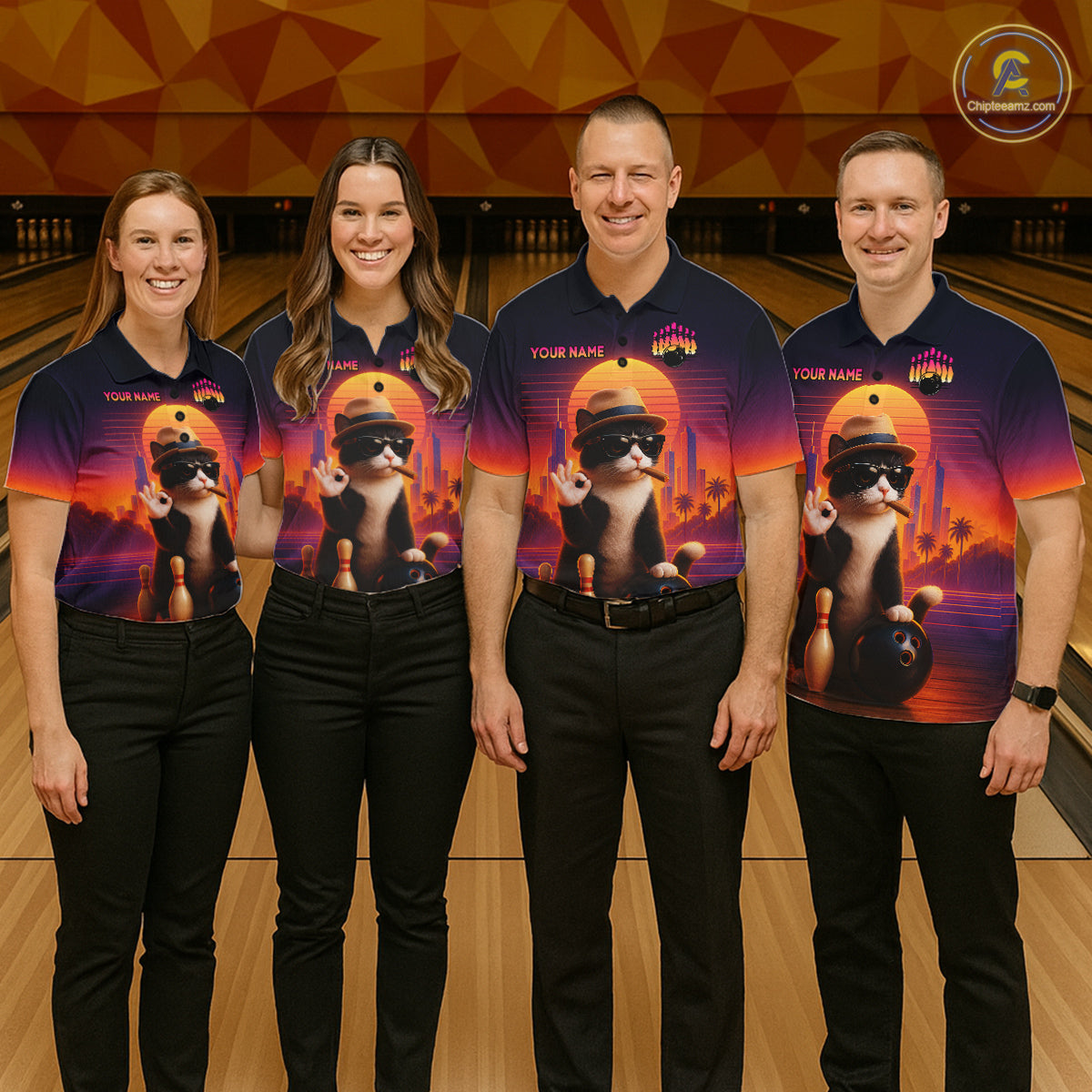 Custom Funny Cat Bowling Jersey for Women Bowling Uniform Bowling Team Shirts Polo & 1/4 Zip HNT196
