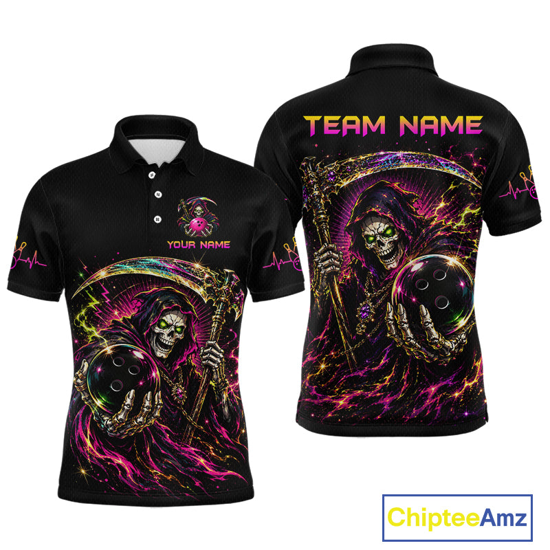 Black polo shirt with colorful graphic design and 'Team Name' text on a white background