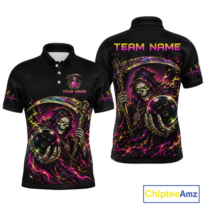 Black polo shirt with colorful graphic design and 'Team Name' text on a white background