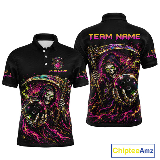 Black polo shirt with colorful graphic design and 'Team Name' text on a white background