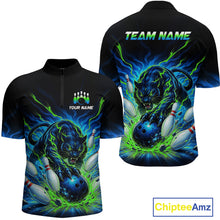 Load image into Gallery viewer, Black bowling shirt with panther design and customizable text, featuring Chiptee Amz branding.
