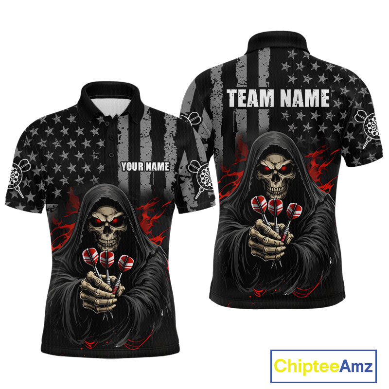 Custom American Flag Grim Reaper Dart Shirt Dart Team Jersey for Men Dartboard Shirts NNT177