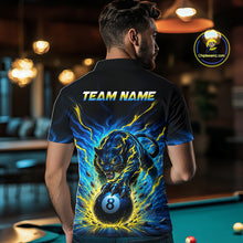 Load image into Gallery viewer, Person wearing a black t-shirt with a colorful design and 'Team Name' text, standing in a pool hall.