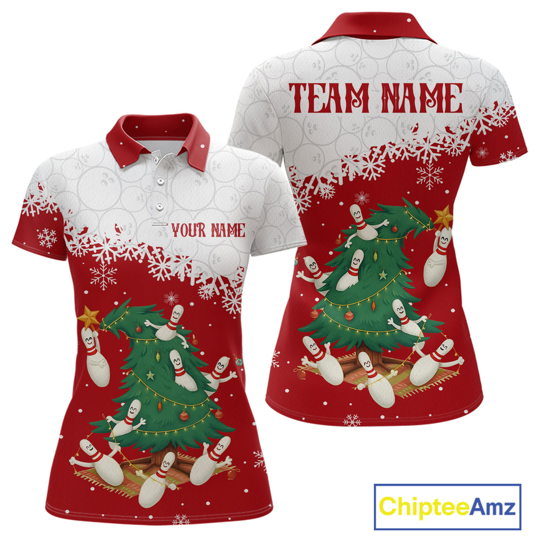 Custom Funny Christmas Bowling Jersey for Women Bowling Team Shirts Polo & 1/4 Zip HNT131