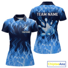 Load image into Gallery viewer, Custom Blue Flame Bowling Jersey for Women Polo &amp; 1/4 Zip Bowling Team Shirts Bowling League HNT150