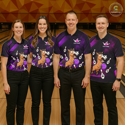 Custom Purple Funny Horse Bowling Jersey for Men Bowling Team Shirts Bowling Tournament HNT184