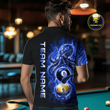 Load image into Gallery viewer, Man wearing a black t-shirt with a blue graphic design and 'Team Name' text, standing in a pool hall.