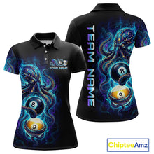 Load image into Gallery viewer, Black polo shirt with colorful design of billiard balls and octopus, featuring 'Team Name' text on the back.