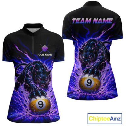 Black panther-themed polo shirt with 9-ball design on a white background, featuring 'Chiptee Amz' branding.