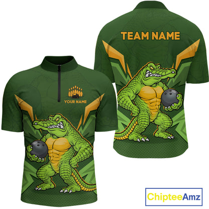 Personalized Funny Crocodile Bowling Shirt Alligator Bowling Jersey for Men Polo & 1/4 Zip HNT209