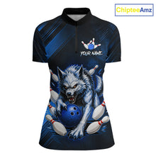 Load image into Gallery viewer, Wolf Bowling Shirts for Women Custom Blue Wolf Bowling Team Jersey Bowling League HNT284