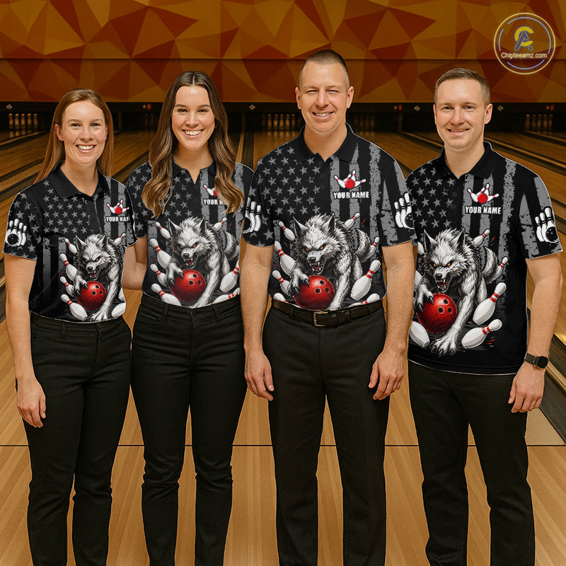 US Flag Wolf Bowling Shirts for Men Custom Wolf Bowling Team Jersey Bowling League HNT285