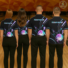 Load image into Gallery viewer, Custom Black and Holographic Bowling Jersey for Men Bowling Team Shirts Bowling League HNT395