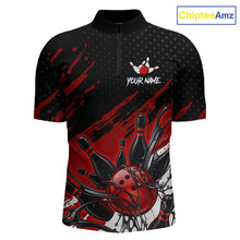 Load image into Gallery viewer, Custom Red Bowling Jerseys For Men, Personalized Bowling Team Shirts Bowling Pin And Ball HNT283