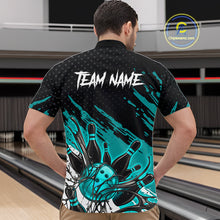 Load image into Gallery viewer, Custom Turquoise Bowling Jerseys For Men, Personalized Bowling Team Shirts Bowling Pin And Ball HNT283