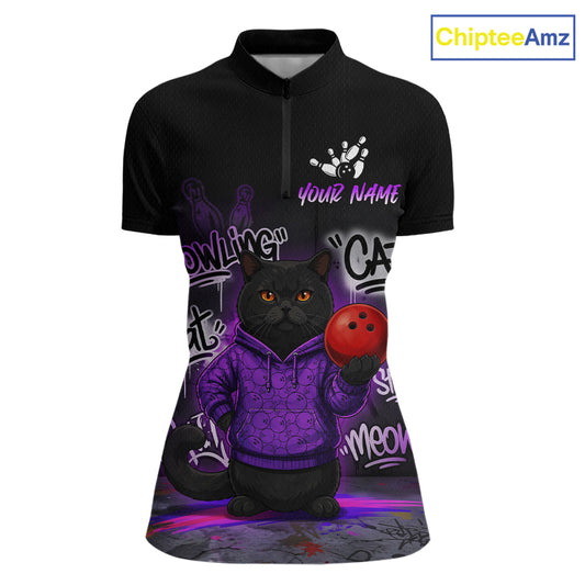 Custom Funny Black Cat Bowling Jersey for Women Bowling League Bowling Team Shirts HN289