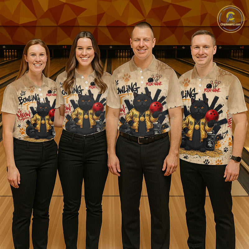 Custom Black Cat Bowling Jersey for Women Funny Cat Bowling League Bowling Team Shirts HN290