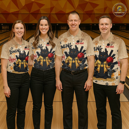 Custom Black Cat Bowling Jersey for Women Funny Cat Bowling League Bowling Team Shirts HN290