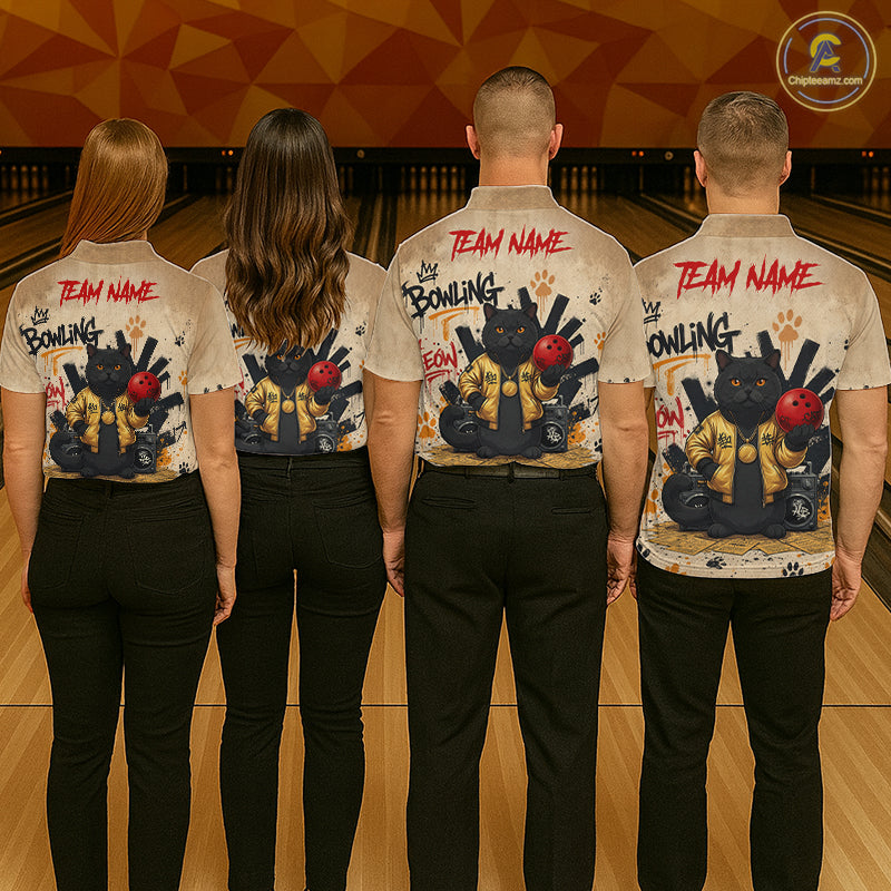Custom Black Cat Bowling Jersey for Men Funny Cat Bowling League Bowling Team Shirts HN290