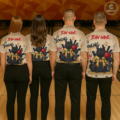 Custom Black Cat Bowling Jersey for Men Funny Cat Bowling League Bowling Team Shirts HN290