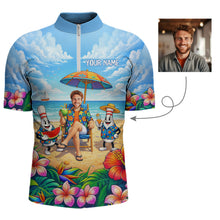 Load image into Gallery viewer, Custom Photo Funny Summer Bowling Jersey for Men Bowling Team Shirts Polo &amp; 1/4 Zip HNT258