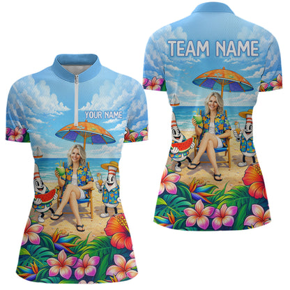 Custom Photo Funny Summer Bowling Jersey for Women Bowling Team Shirts Polo & 1/4 Zip HNT258