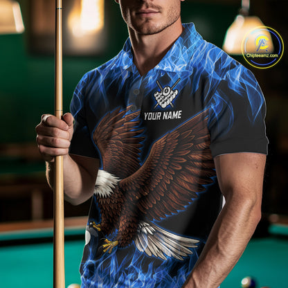 Custom Blue Flame Eagle 8 Ball Billiard Shirts for Men Billiard League Billiard Team Shirts NNT107
