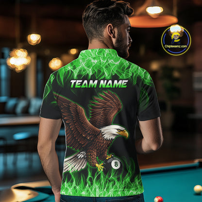 Custom Green Flame Eagle 8 Ball Billiard Shirts for Men Billiard League Billiard Team Shirts NNT107