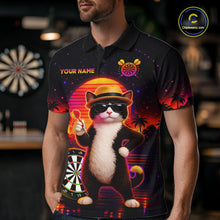 Load image into Gallery viewer, Custom Funny Cat Dart Shirts For Men Retro Dart Board Shirts Polo &amp; 1/4 Zip Dart Jersey Team NNT123