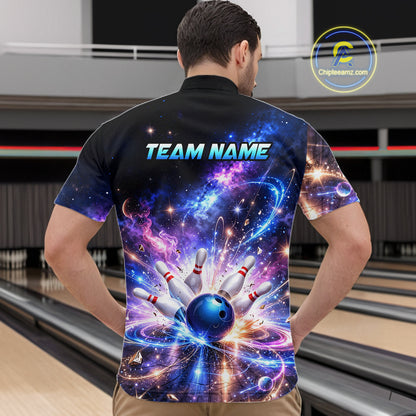 Custom Galaxy Bowling Jersey for Men Bowling Uniform Polo & 1/4 Zip Bowling Team Shirts HNT227